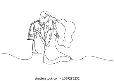 continuous line drawing of woman with man wedding couple concept greeting card vector illustration