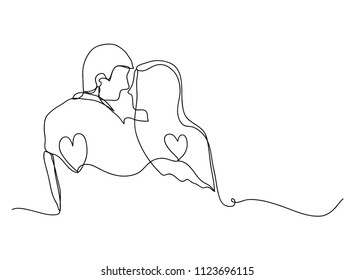 continuous line drawing of woman with man wedding couple concept greeting card , in love vector illustration 