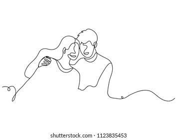 continuous line drawing of woman with man wedding couple concept greeting card , in love vector illustration 