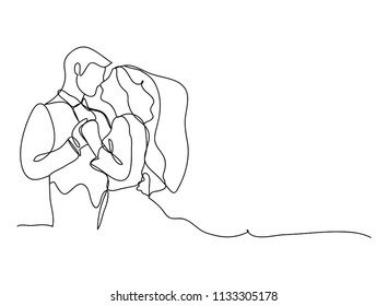 continuous line drawing of woman with man wedding couple concept greeting card vector illustration