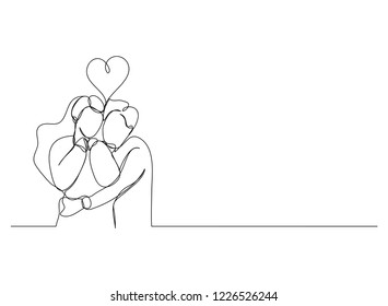 continuous line drawing of woman with man wedding couple concept greeting card vector illustration
