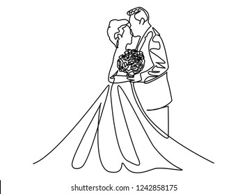 continuous line drawing of woman with man wedding couple concept greeting card vector illustration