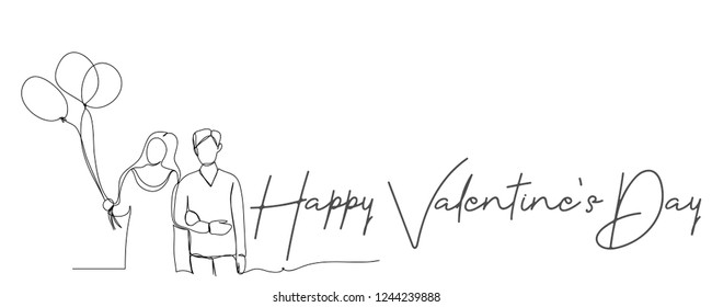 continuous line drawing of woman with man wedding couple concept greeting card vector illustration Happy Valentine's Day