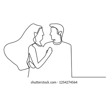 continuous line drawing of woman with man wedding couple concept greeting card vector illustration