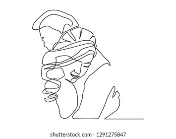 continuous line drawing of woman with man wedding couple concept greeting card vector illustration