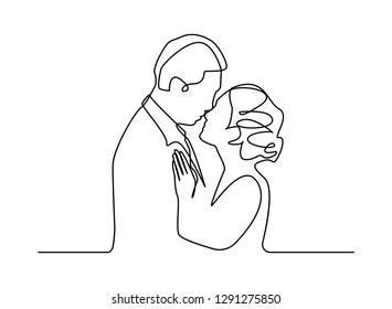 continuous line drawing of woman with man wedding couple concept greeting card vector illustration