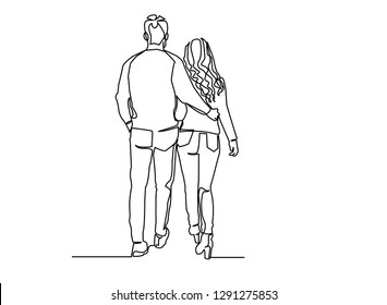 continuous line drawing of woman with man wedding couple concept greeting card vector illustration