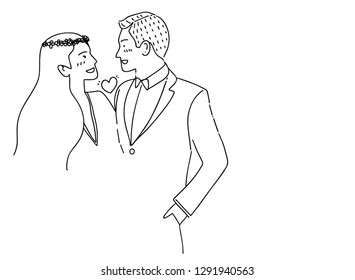 continuous line drawing of woman with man wedding couple concept greeting card vector illustration