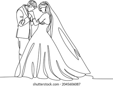 continuous line drawing of woman with man wedding couple concept greeting card vector illustration
