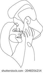 continuous line drawing of woman with man wedding couple concept greeting card vector illustration