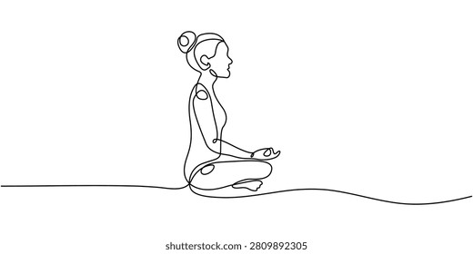 Continuous Line Drawing Woman Meditating In Lotus Pose Yoga Mental Health Concept