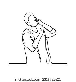 continuous line drawing of woman pinching nose with disgust on his face due to bad smell