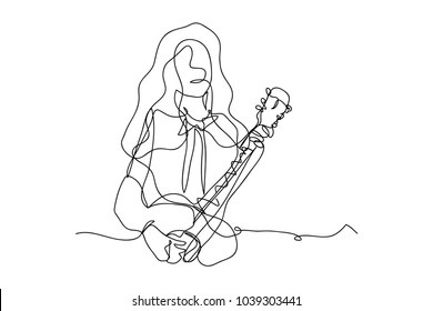 continuous line drawing of woman playing guitar rock music vector illustration