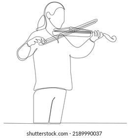 
continuous line drawing woman playing violin vector illustration