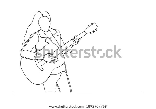 Continuous Line Drawing Woman Playing Guitar Stock Vector Royalty Free 1892907769 Shutterstock 8526