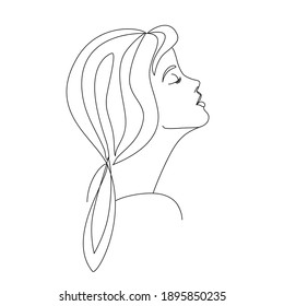 Continuous Line Drawing Woman Portrait. Beauty woman face one line drawing art.  Trendy one line draw design vector illustration - Shutterstock ID 1895850235