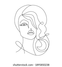 Continuous Line Drawing Woman Portrait. Beauty woman face one line drawing art.  Trendy one line draw design vector illustration