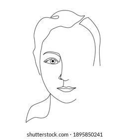 Continuous Line Drawing Woman Portrait. Beauty woman face one line drawing art.  Trendy one line draw design vector illustration