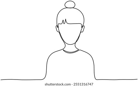 Continuous line drawing woman portrait. Female avatar linear empty frame. Vector illustration isolated on white.