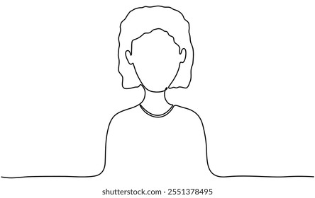 Continuous line drawing woman portrait. Female avatar linear empty frame. Vector illustration isolated on white.