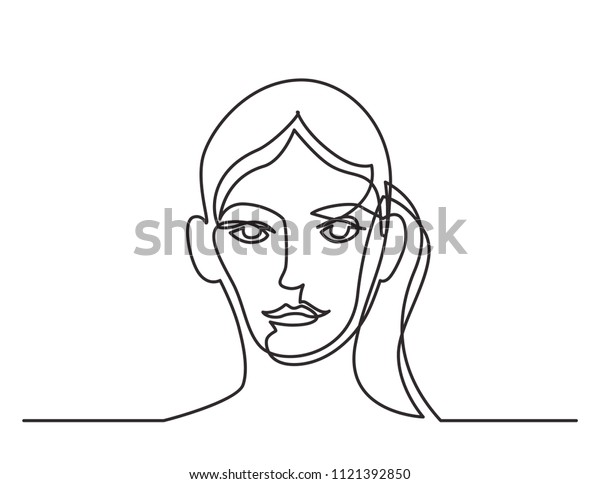 Continuous Line Drawing Woman Portrait On Stock Vector Royalty Free