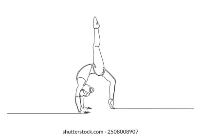 Continuous line drawing of woman practice yoga. Yoga pose in simple outline illustration. 