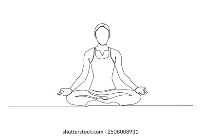 Continuous line drawing of woman practice yoga. Yoga pose in simple outline illustration. 