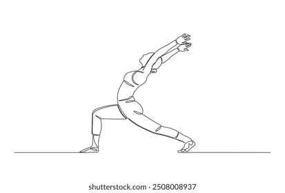 Continuous line drawing of woman practice yoga. Yoga pose in simple outline illustration. 