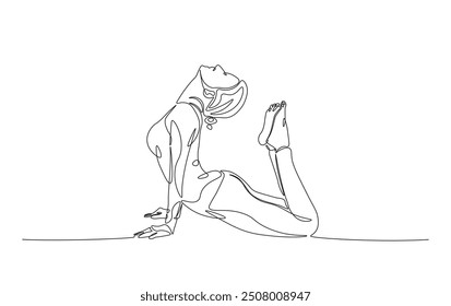 Continuous line drawing of woman practice yoga. Yoga pose in simple outline illustration. 