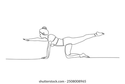 Continuous line drawing of woman practice yoga. Yoga pose in simple outline illustration. 