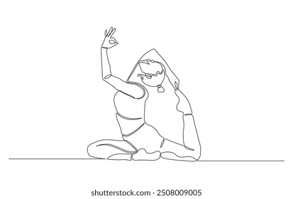 Continuous line drawing of woman practice yoga. Yoga pose in simple outline illustration. 