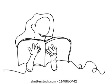 continuous line drawing of a woman reading a book vector illustration