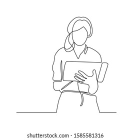 continuous line drawing of woman reading book vector illsutration