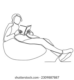 
continuous line drawing of woman reading vector illustration