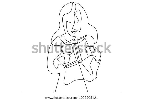 Continuous Line Drawing Woman Reading Book Stock Vector Royalty Free 1027905121