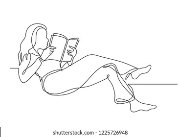 continuous line drawing of woman relaxing reading book