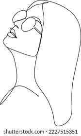 Continuous line drawing. A woman is relaxing with a cup of tea. Vector illustration.