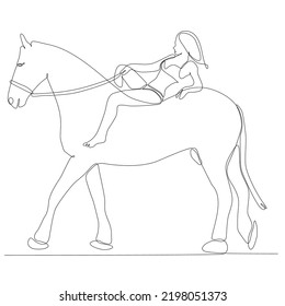 
continuous line drawing woman riding horse vector illustration