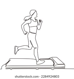 continuous line drawing of a woman running on a treadmill