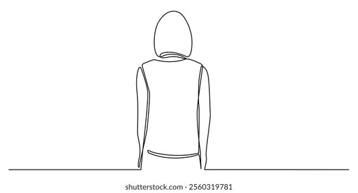 continuous line drawing of woman with short hair looking from behind.one line drawing of woman with short hair facing back.single line vector illustration.isolated white background