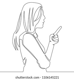 Continuous line drawing woman showing something single line drawing woman pointing with finger.