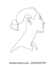 Continuous line drawing, woman side profile beautiful neck from side face and hairstyle, vector illustration for beauty logo t-shirt design graphics assets