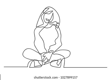 continuous line drawing of a woman sitting smiling vector illustration