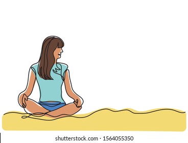 continuous line drawing of woman sitting on sand