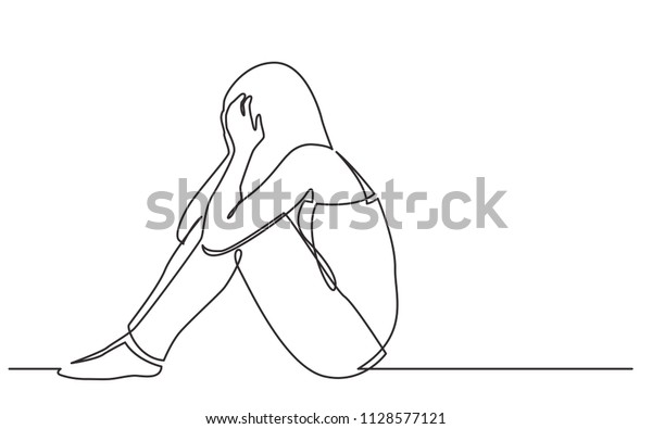 Continuous Line Drawing Woman Sitting On Stock Vector (Royalty Free ...