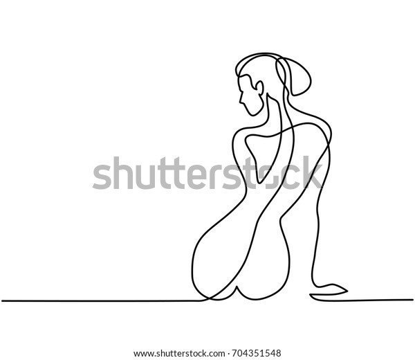 Continuous line drawing. Woman sitting back.\
Vector Illustration