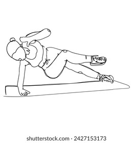 Línea Continua Dibujo Mujer Deporte Push up pose. Mujer Concepto Modelo Fitness. Ilustración Icono Vector