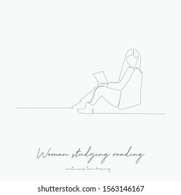 continuous line drawing. woman studying reading book. simple vector illustration. woman studying reading book concept hand drawing sketch line.