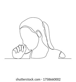 Continuous Line Drawing Woman Suffering Cough Stock Vector (Royalty ...