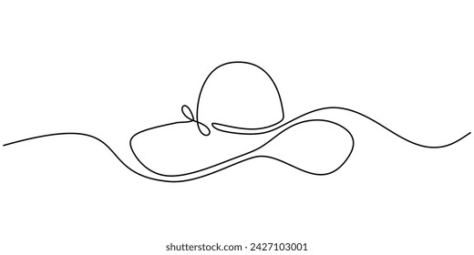 Continuous line drawing of woman sun hat